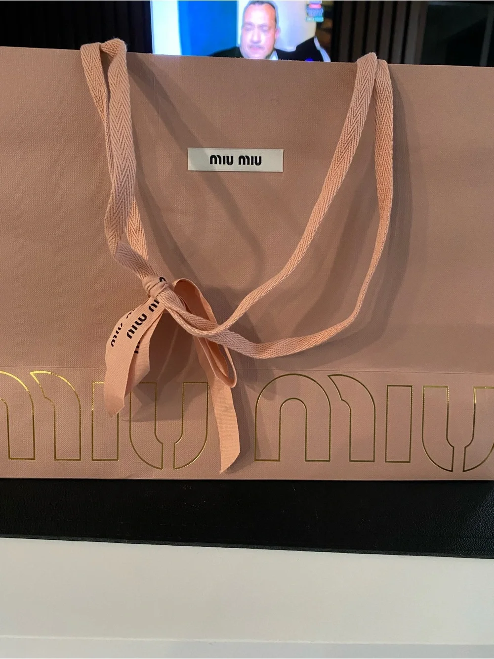 Miu Miu Blush Pink paper bag with Ribbon Accent